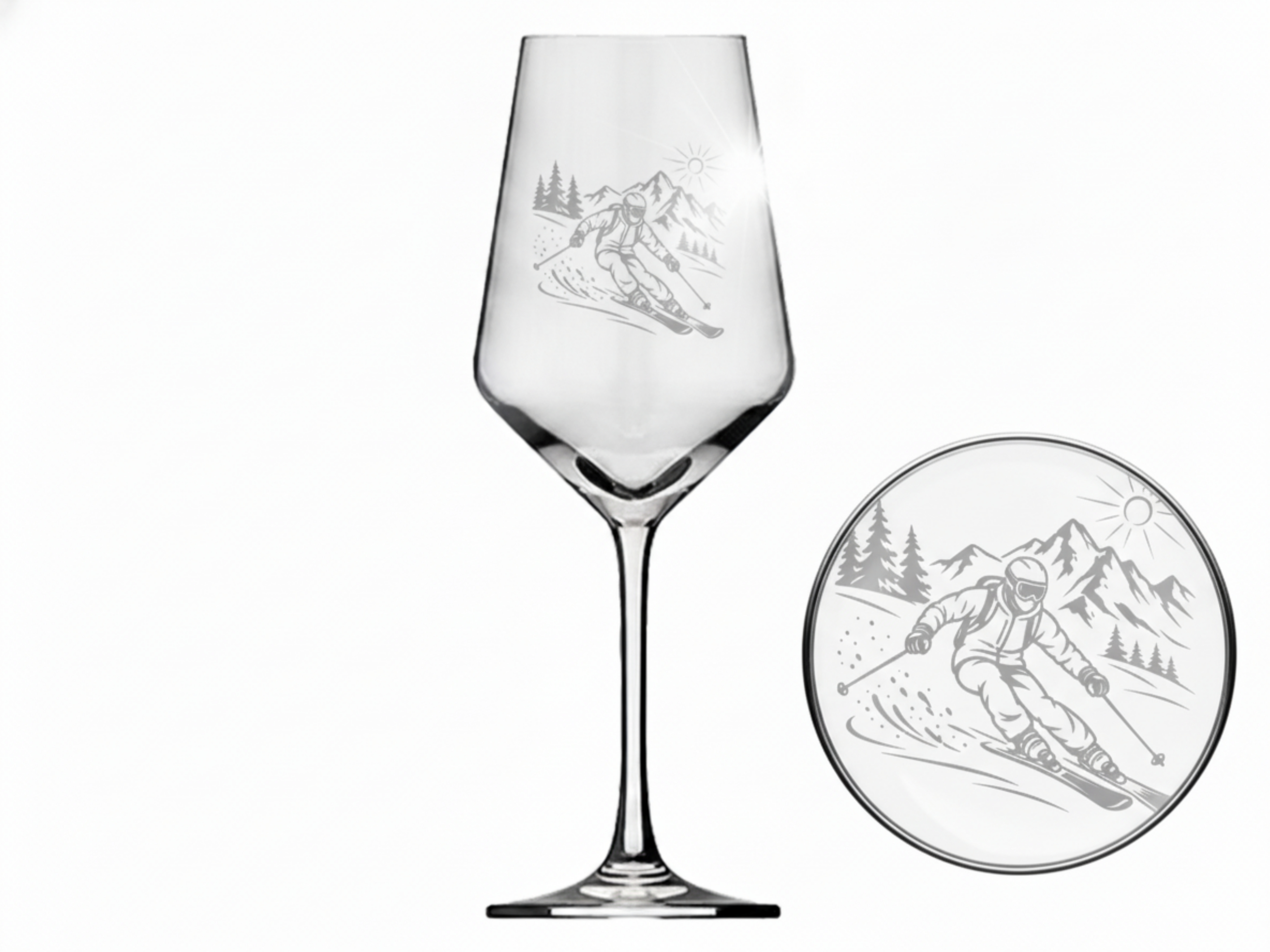 Weinglas Gravur Skifahren 350ml spülmaschinenfest und langlebig
