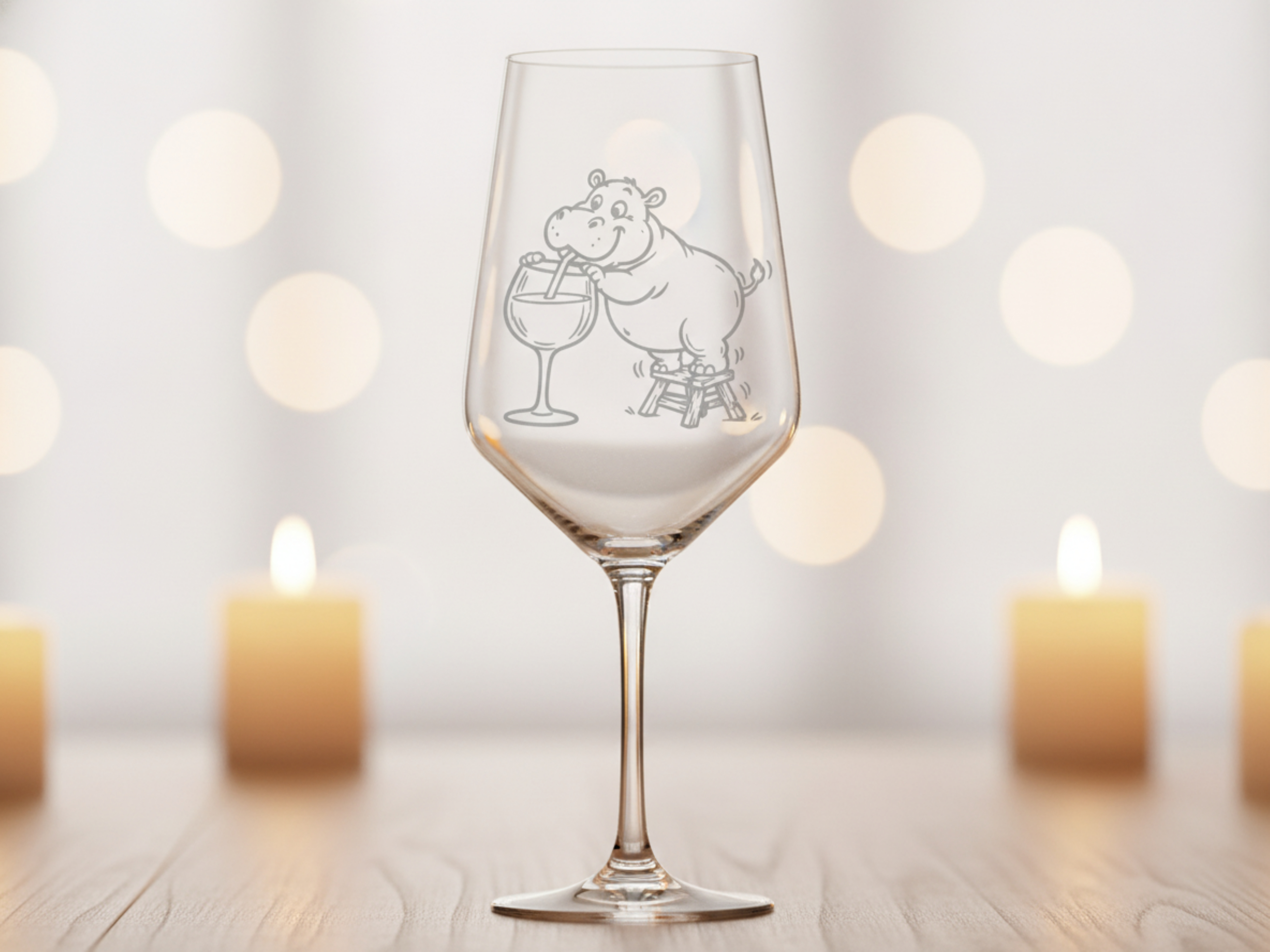 Weinglas Gravur Nilpferd Hippo mit Weinchen 350ml spülmaschinenfest - Vorschau 2