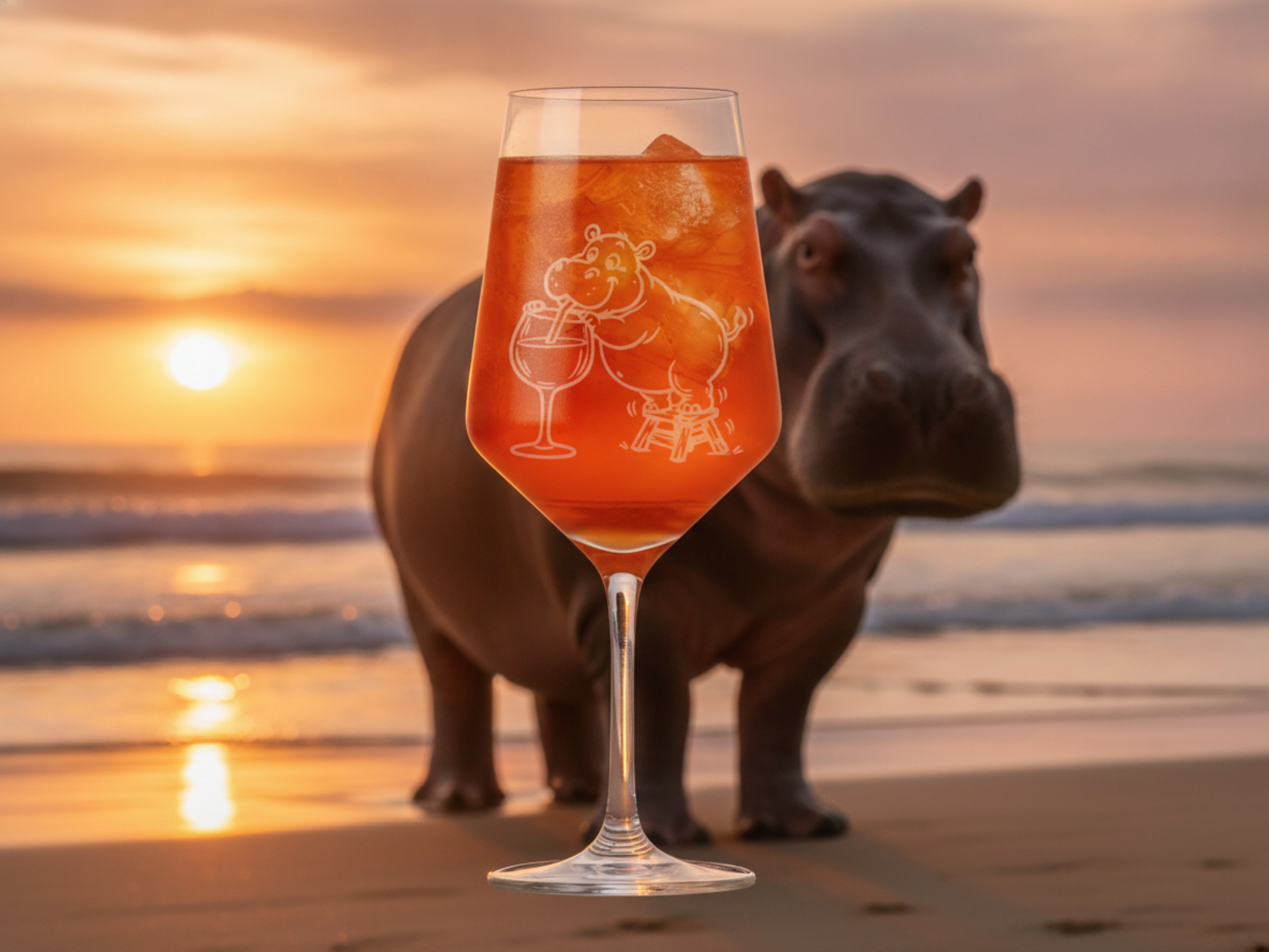 Weinglas Gravur Nilpferd Hippo mit Weinchen 350ml spülmaschinenfest - Vorschau 4