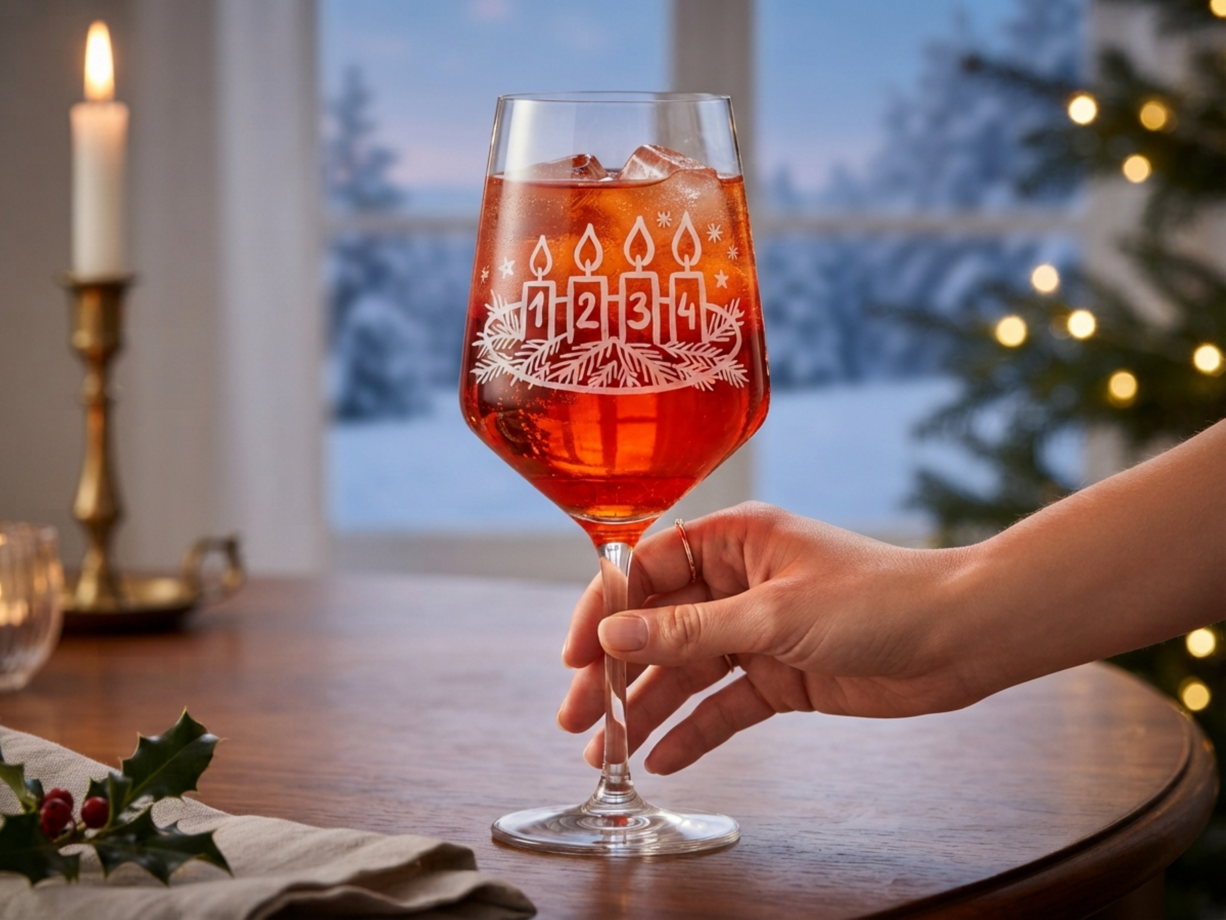 Weinglas Gravur Adventskranz 350ml spülmaschinenfest - Vorschau 3