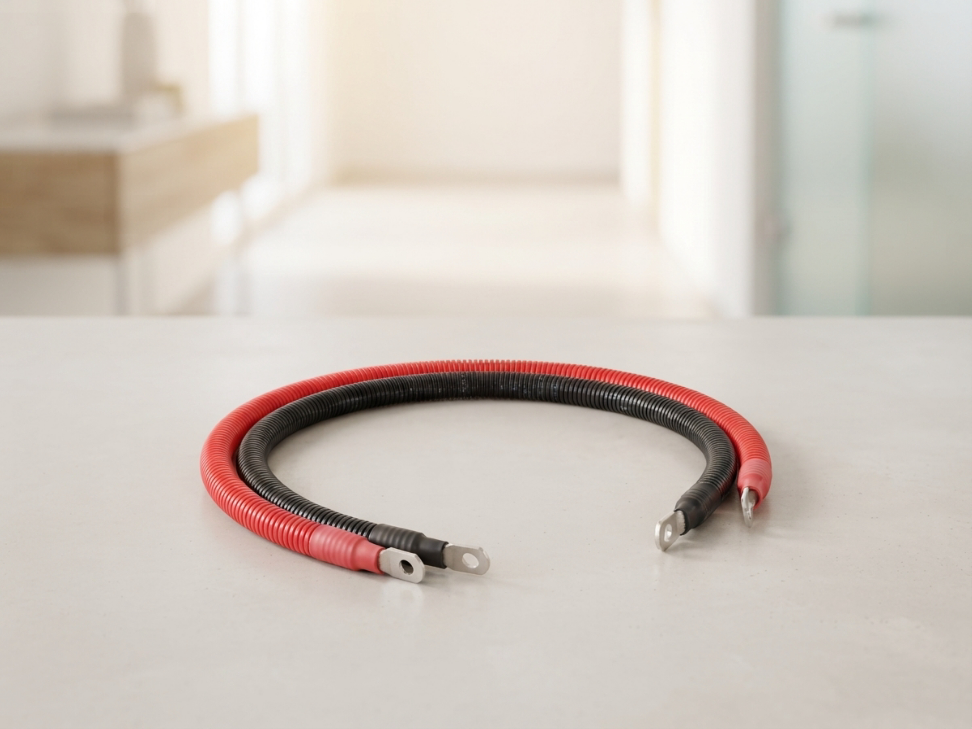 Batteriekabel Set 25 mm² 75cm mit M8 Kabelschuhen Rot Schwarz Wellrohr - Vorschau 4